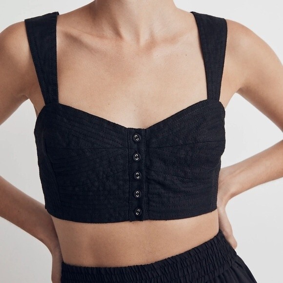 Madewell Tops - Madewell NWT 100% Linen Sweetheart Bralette Size 12 in True Black